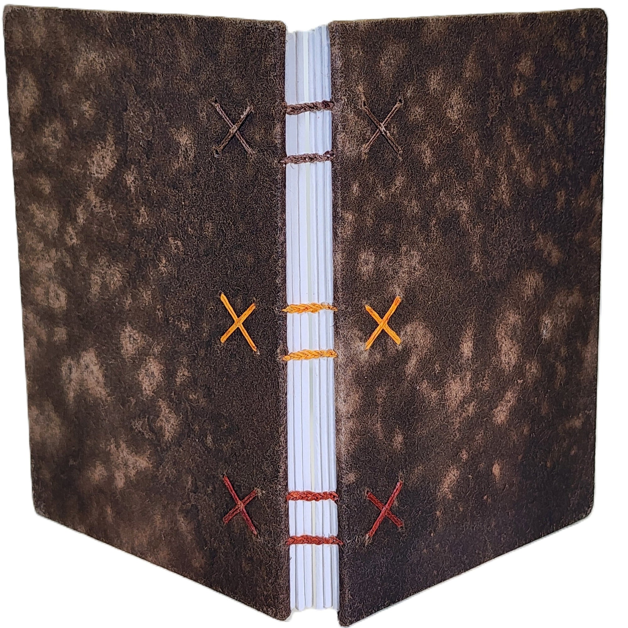 A 4.25×6.25" 120-page journal with mottled brown handmade Cave Paper covers