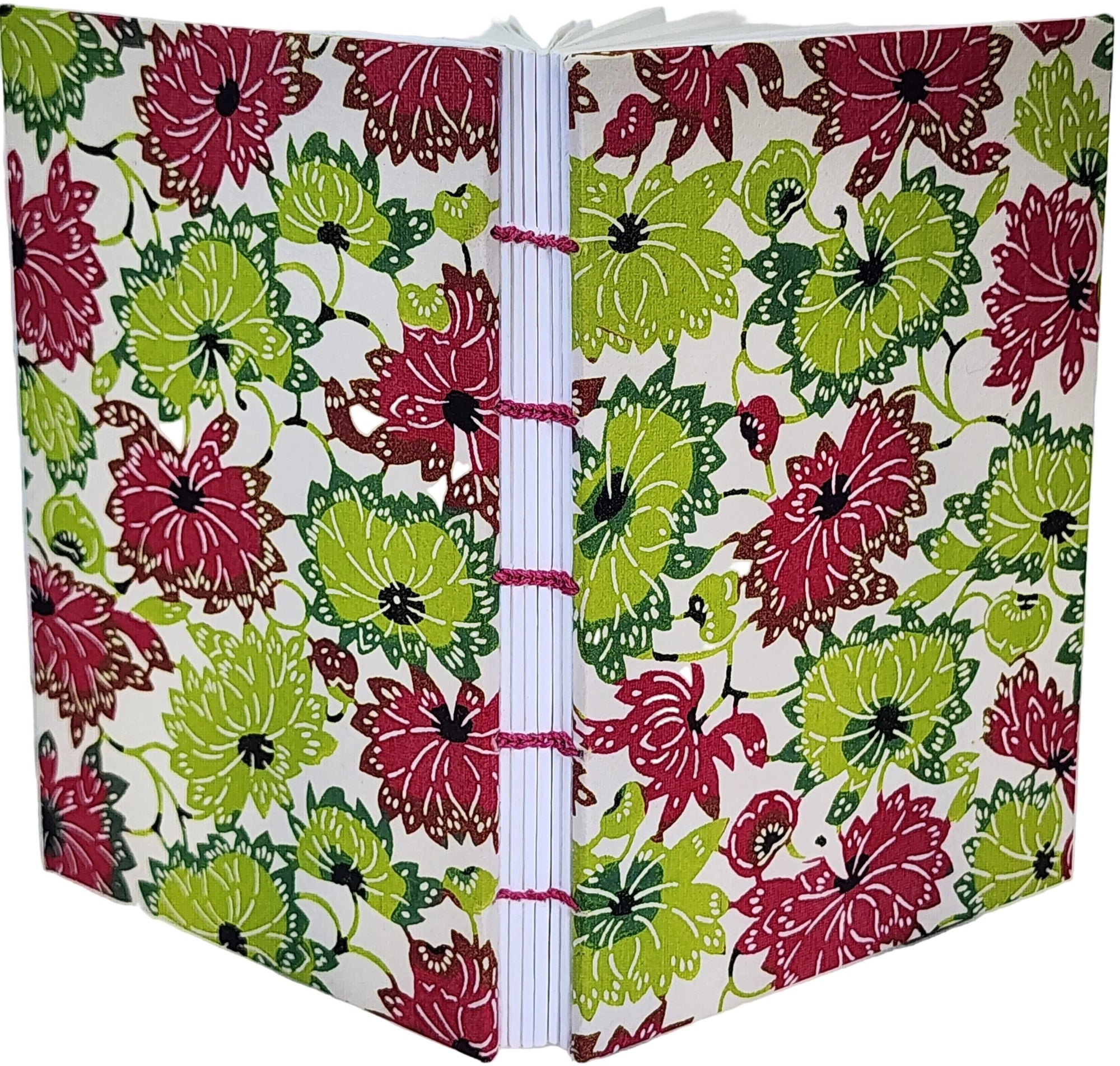 Japanese Katazome-Shi floral-patterned notebook with fuchsia binding.