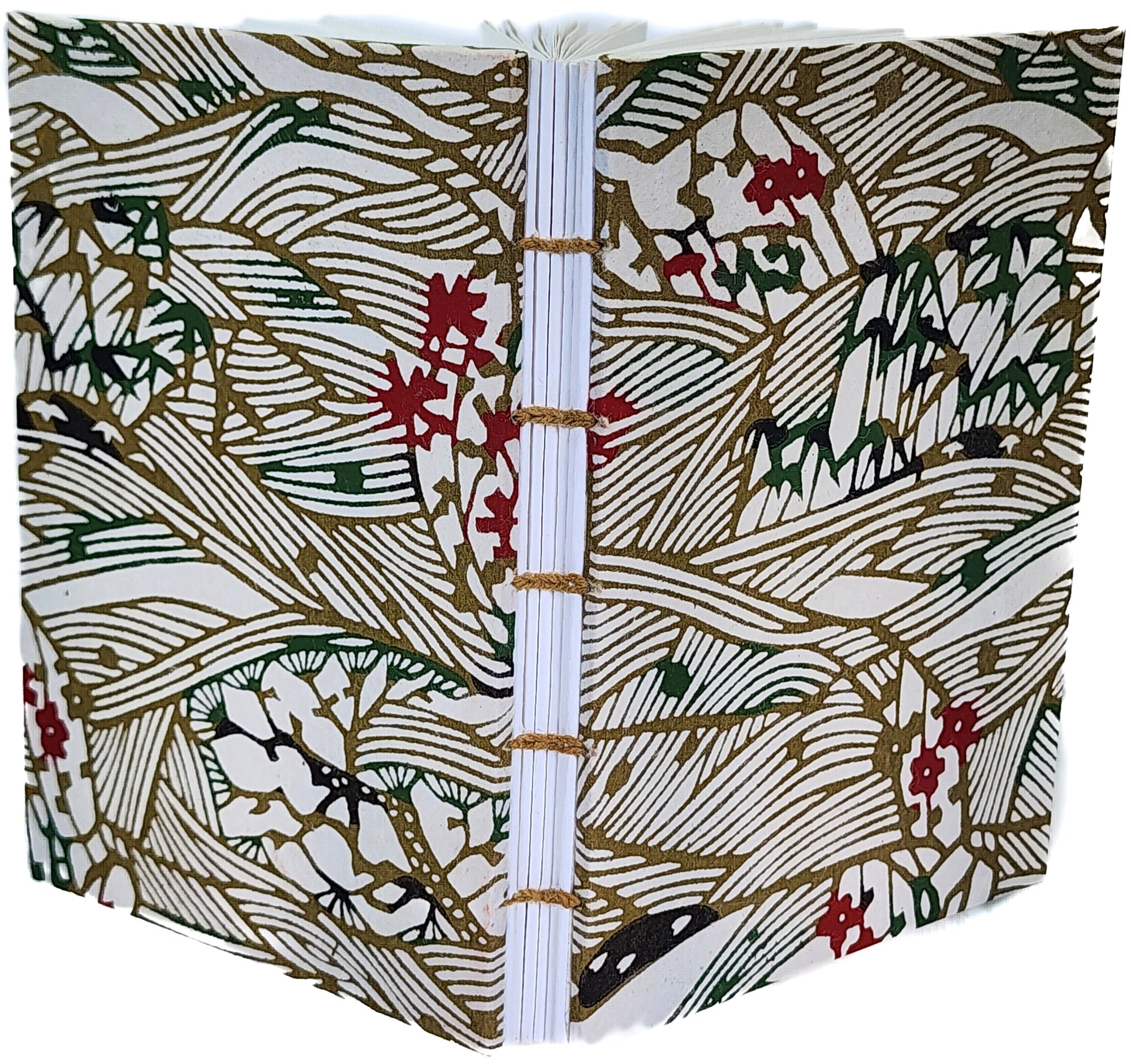 Handmade journal with Japanese Katazome-Shi cover paper, in an abstract landscape pattern, from the former studio of Mr. Kawakatsu. 4.25x6, 112 pages.