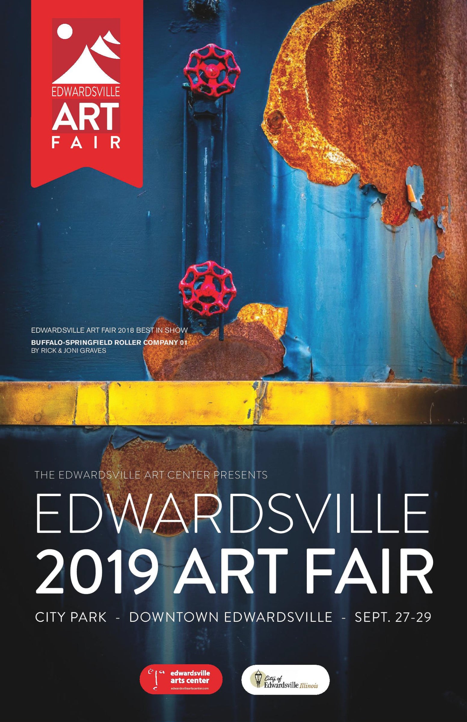 Promotional poster for the 2019 Edwardsville Art Fair featuring Rick Graves' 2018 award-winning photo Buffalo Springfield Roller.