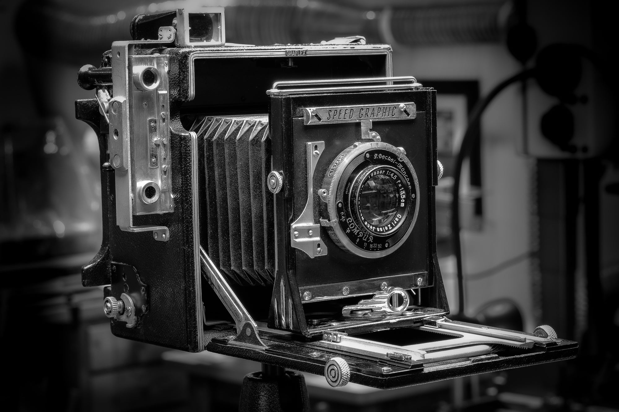 Original fine art black-and-white photo of a Speed Graphic camera by Rick Graves; it was his father's camera and the first he used as a teenager. Every print $25 plus shipping.