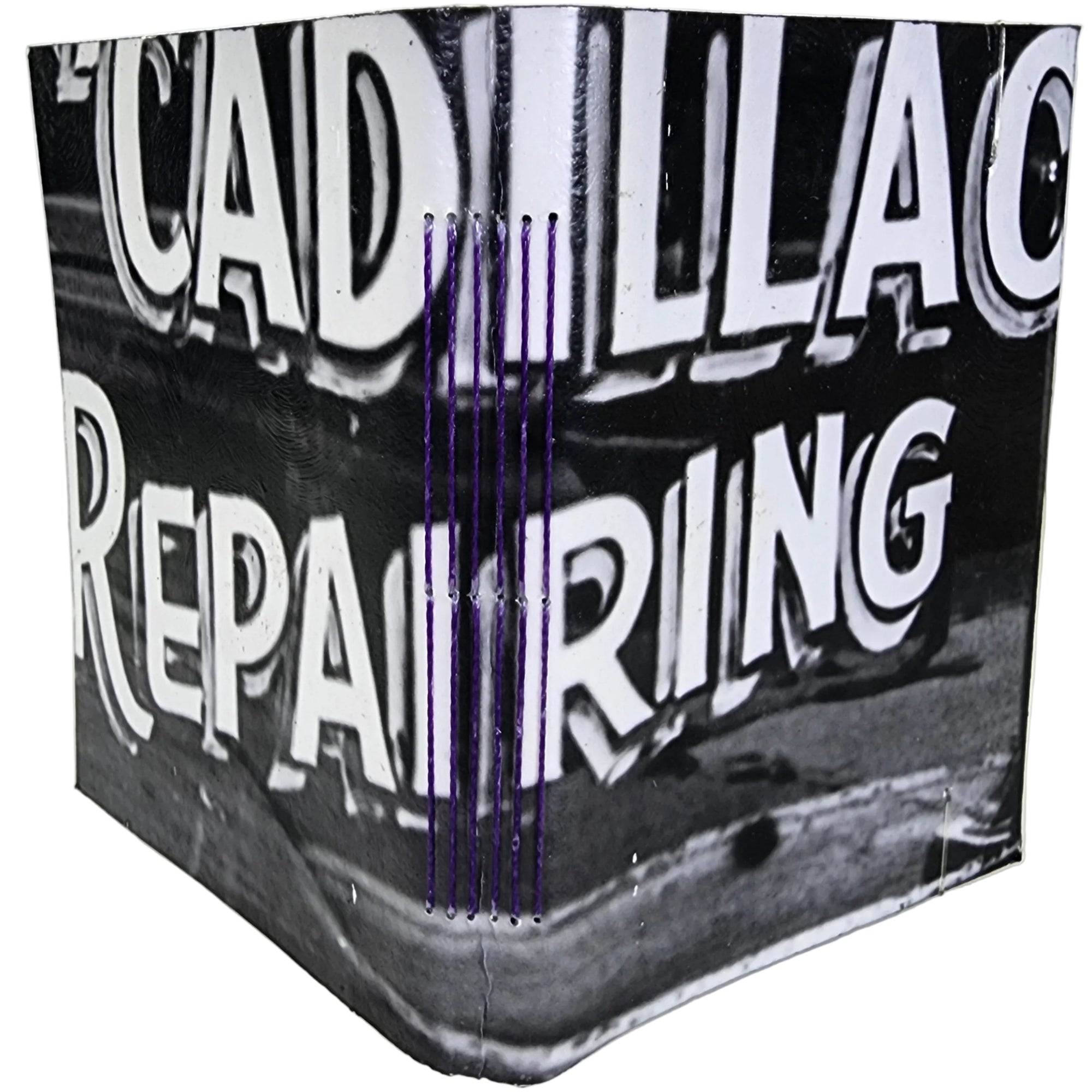 0368 photowrap journal, caddy repairing, purple longstitch binding, coated cover, clear elastic closure