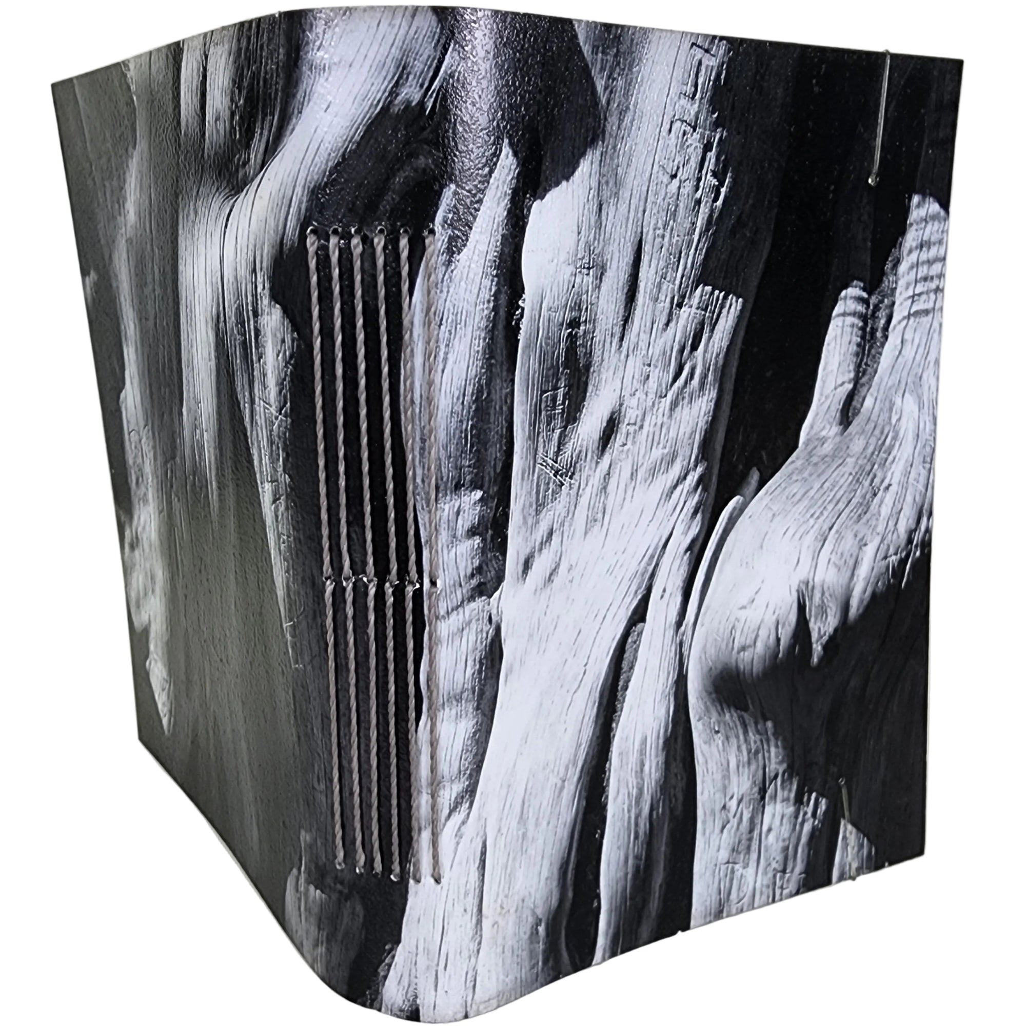0547 photowrap journal, wind-weathered wood in the Grand Canyon, grey longstitch binding, coated cover, clear elastic closure