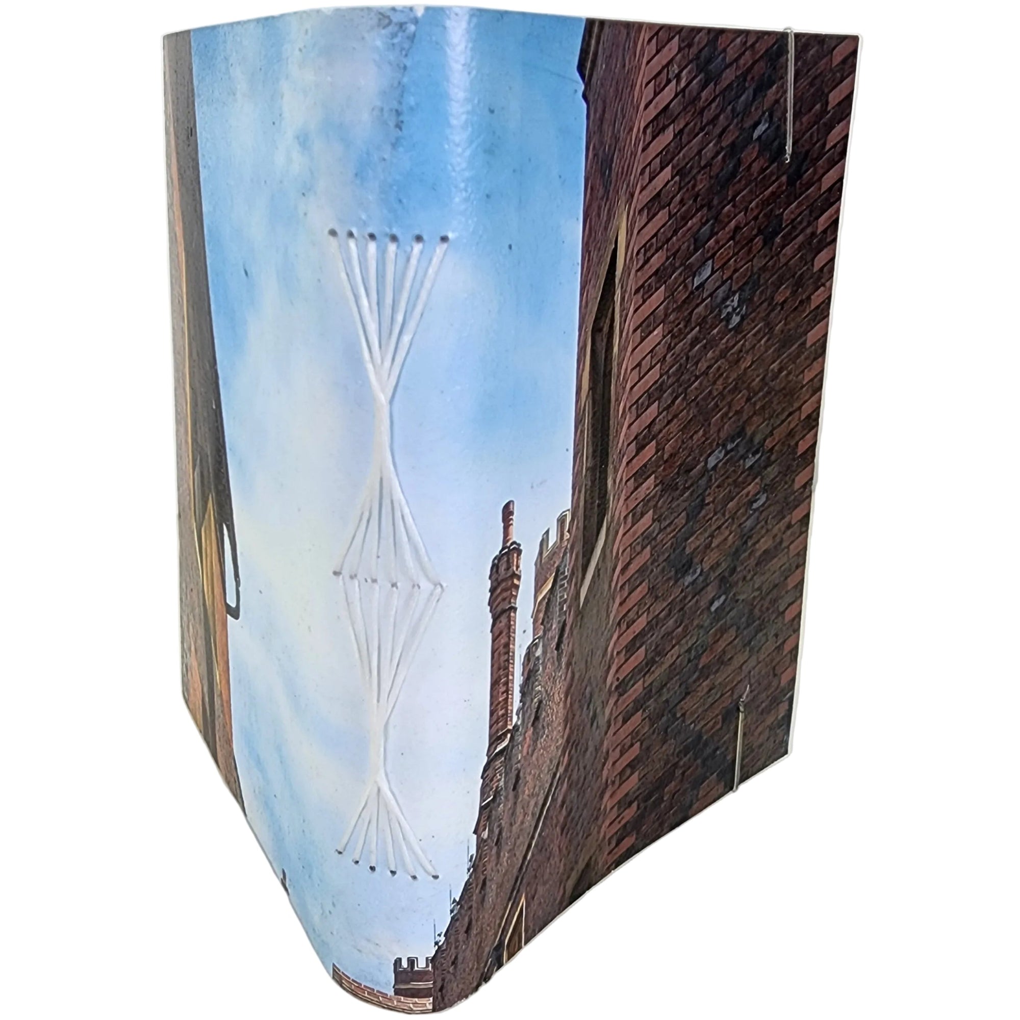 0343 photowrap journal, Hampton Court Tudor brick buildings, white butterfly longstitch binding, coated cover, clear elastic closure