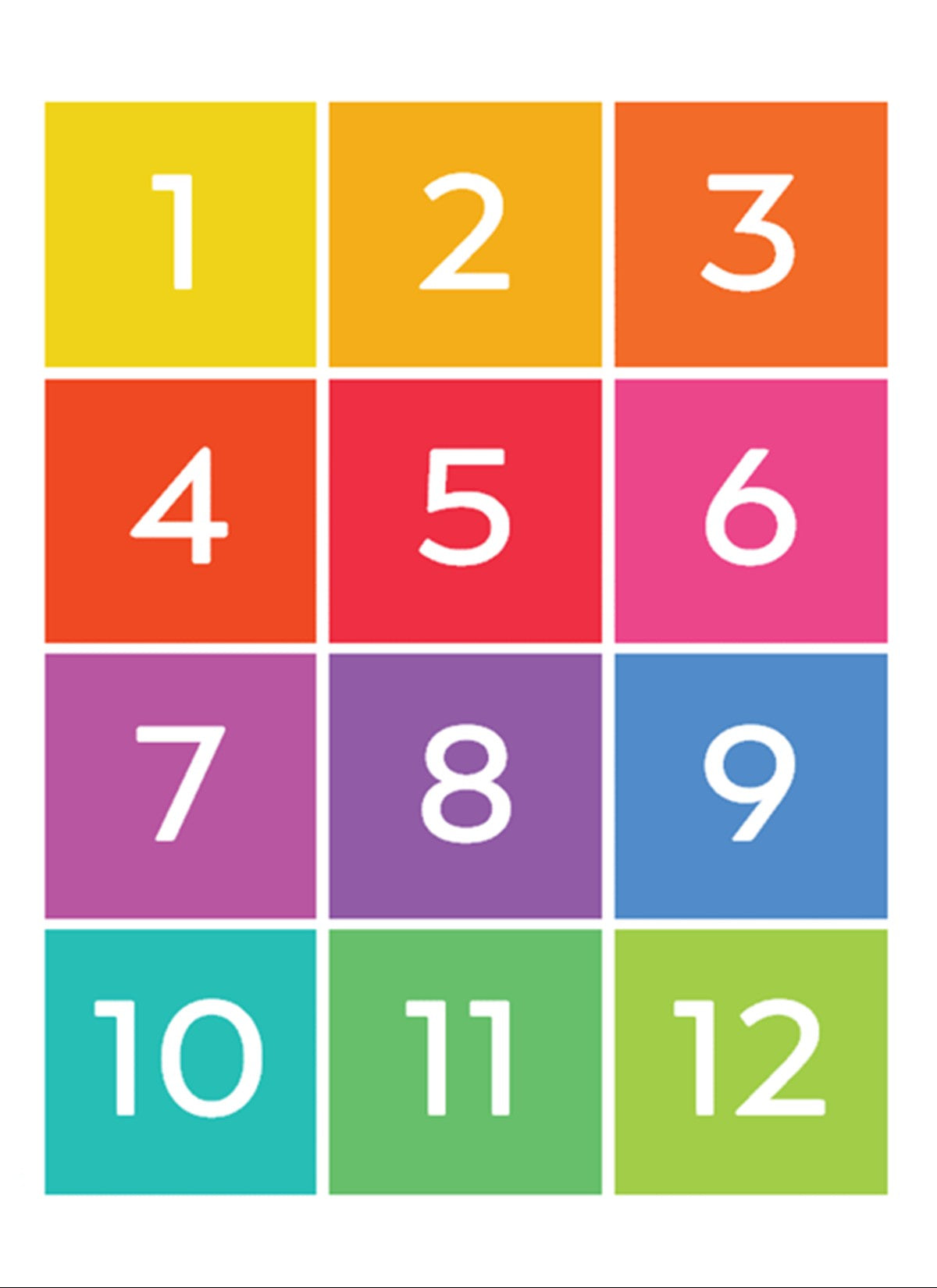Page has a grid of 1-12 with each square being a rainbow color